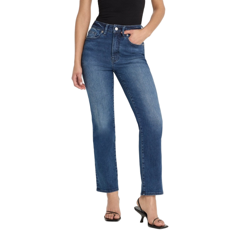 Good American High-Rise Straight Leg cropped Jeans